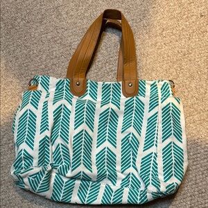 Teal and White Tote Bag
